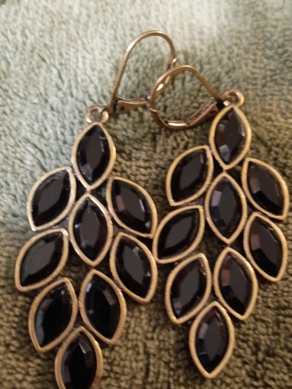 Avon Gold-Frame Black Marquise Drop Earrings Women Jewelry